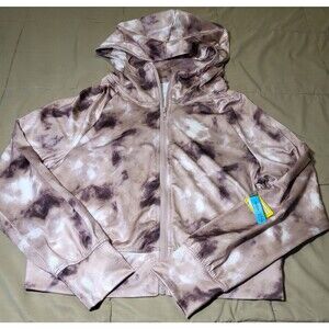 NWT Womens Tie Dye Zip Up Hoodie Sweatshirt Large Tan and White Long Sleeve